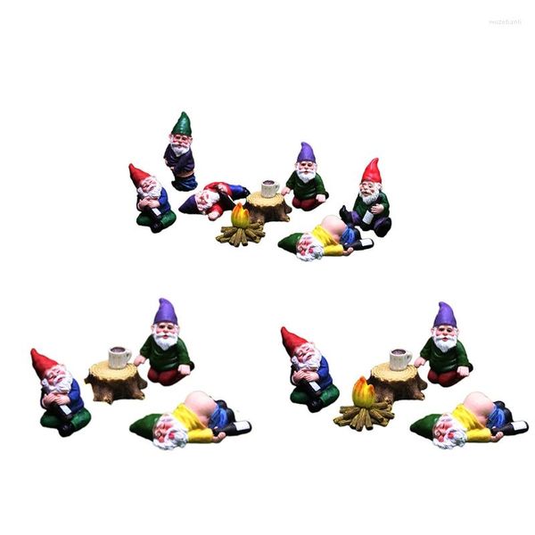 Estatuetas decorativas 5/6/9 PCs bêbados gnomos anões dwarf drunken elfo resina artesanato de arte ornamentos de jardim pátio pátio de jardim de decoração