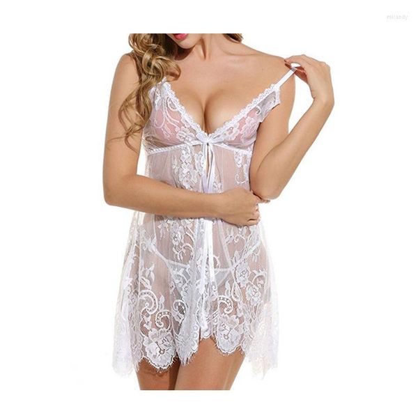 Conjuntos de sutiãs Sexy Babydoll Lace Lingerie Pijama Conjunto Roupa Interior Vestido Perspectiva Sexo Trajes Eróticos Pornô Líquido Pano Para Mulheres Camisolas