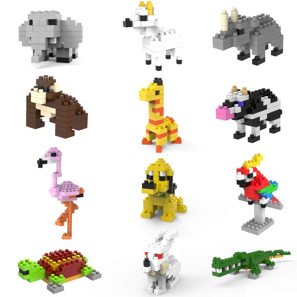 Favor de festas Mini Blocos de construção Favores de animais para crianças 12 em 1 STEM Toys Sets Deli MJBAB MJBAB AMUOX