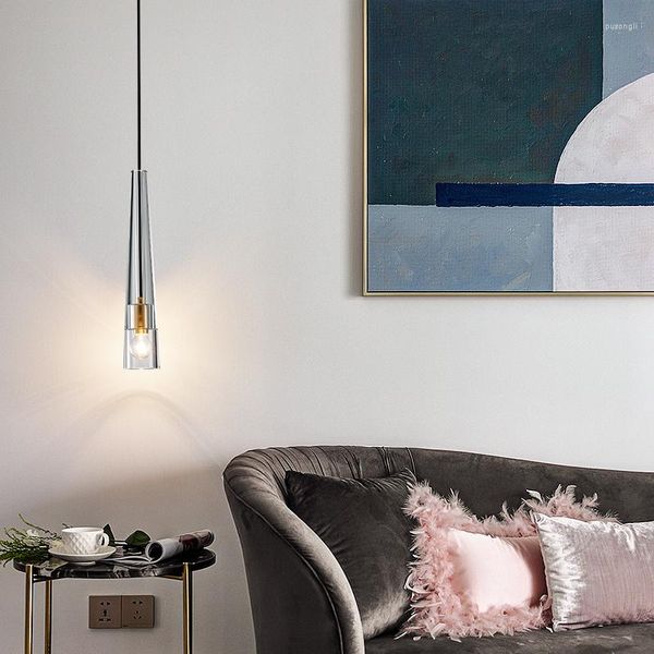 Lâmpadas pendentes Luzes LED de cabeceira de cristal nórdico para sala de estar TV Decoração de parede iluminação de cobre Acessório de cozinha pendurado