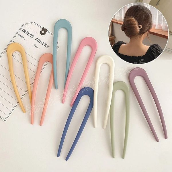 Moda Candy Color Hair Sticks For Women Pinos simples de clipe de cabelo minimalista u forma meninas de gancho de cabelo de cabelo fabrica