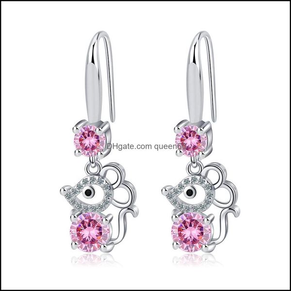 Charm S925 Salelo Sier Brios banhados a mouse Brincho de zircão branco azul Brinco de zircão Brinco de zircão de cristal brilhante pierci dhseller2010 dhoq6