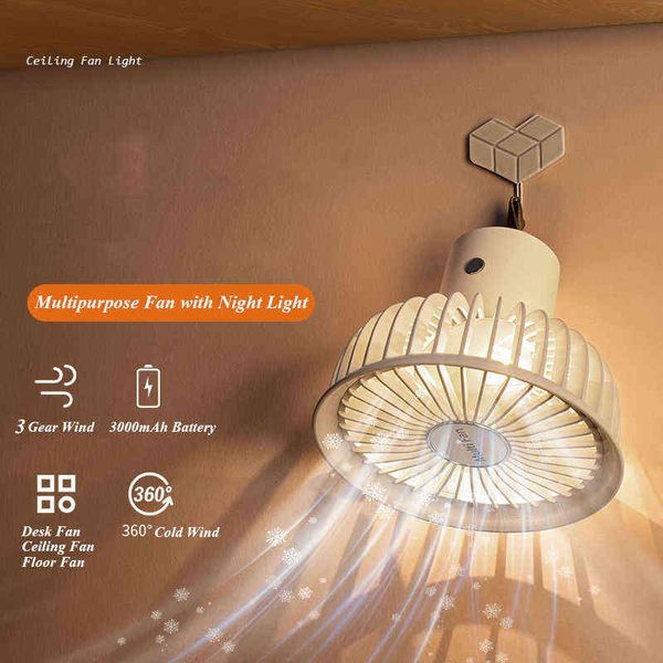 Ventiladores elétricos carregáveis ​​de teto de acampamento ao ar livre Mini Home Desk Floor Tripé Air Condicionador de ar condicionado Fan de 3 Equipamento com Nightlight T220907