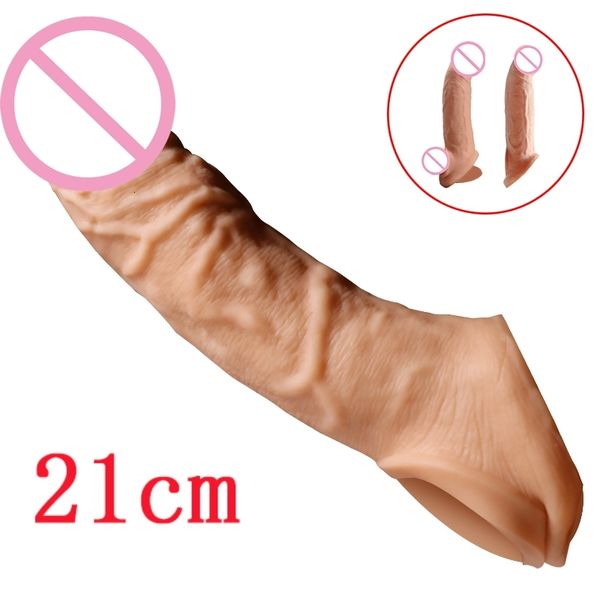 Sex-Massagegerät, Sex-Massagegerät, Sex-Massagegerät, Spielzeug für Männer, Warenladen, 21 cm Verlängerung, männlicher Penis-Extender, Silikonhülle, wiederverwendbar, Verzögerung der Ejakulation