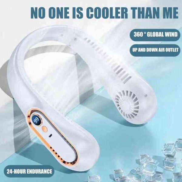 Elektrikli fanlar Taşınabilir Bladess Asma Boyun Fan USB Şarj Edilebilir Süper Ses-Off Mini Hava Soğutma Fanı Klima Giyilebilir Boyun Bandı Fanları T220907