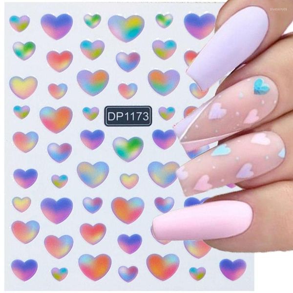 Kits de arte na unha 3d colorido coração amor adesivos auto adesivos decalques deslizantes decorações de manicure diy