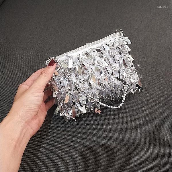 Abendtaschen Silber Pailletten Damen Schulter Quaste Kette Damen Dinner Party Clutch Geldbörse Handtaschen Luxus Weibliche Kleine Umhängetasche