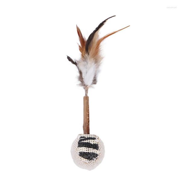 Cat Toys Kapmore 1pc Feather Decor Bacchetta giocattolo Rattan Pulizia dei denti Rompicapo Palla da masticare Forniture interattive per animali domestici