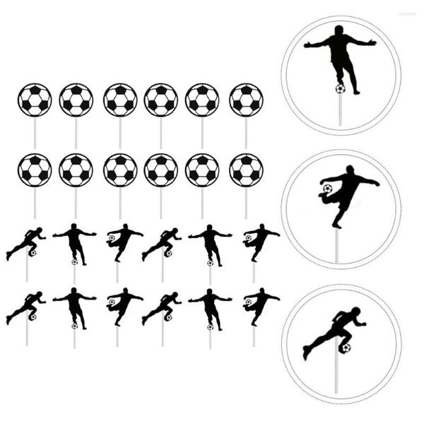 FESTIVOS FESTIVOS 24PCS Cupcake de futebol Topper Black Soccer Bolo Decor Sports Theme Party