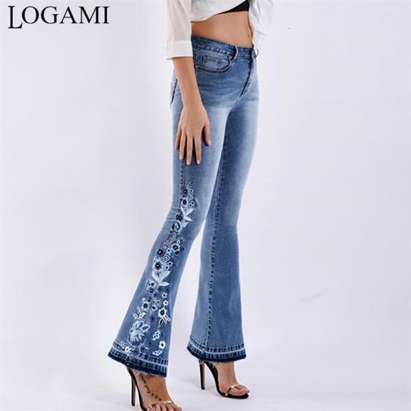 Damenjeans LOGAMI Blumenstickerei Skinny Jeans Frau Vintage Flare Denim Hose Damen Jeans 220908