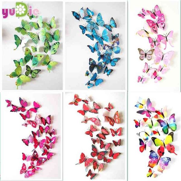 Faux Floral Greenery 12 pcsset New Coming Mirror Sliver 3D Butterfly Wall Stickers Decorazioni per matrimoni fai da te Decorazioni per la casa J220906