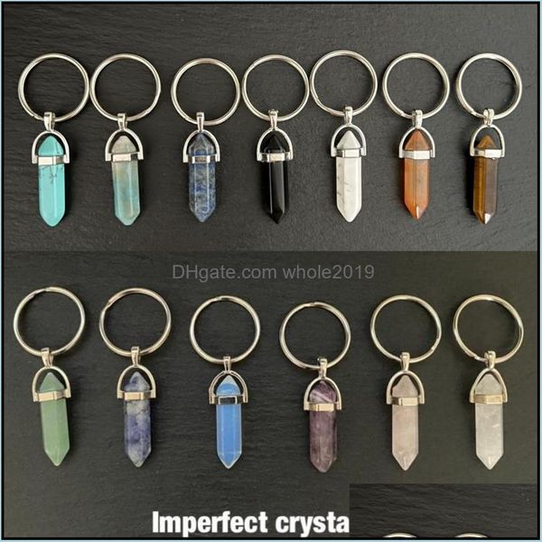 Chaves de chaves naturais de pedra hexagonal key anéis de chaves curando a corrente de decoração de carros de cristal rosa para homens homens dhseller2010 dhiuz