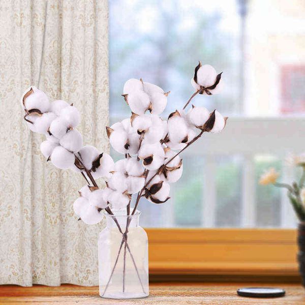 Finto vegetazione floreale floreale steli di cotone secco naturale fiore artificiale per decorazione per la casa decorazione per matrimoni ghirlanda kapok cotone fiore finto j220906