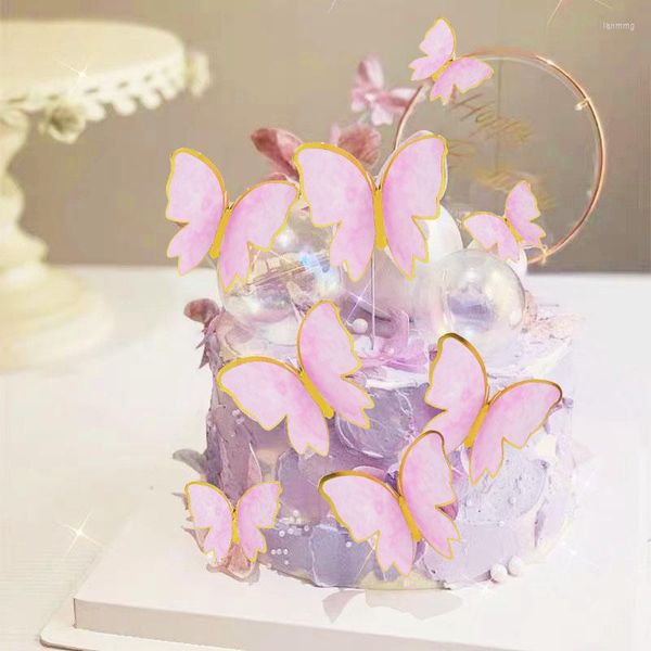 Abastecimento festivo 10pcs Feliz aniversário Borbolefly Cake Topper Cartão de papel Cupcake Baking Decoration for Wedding Party