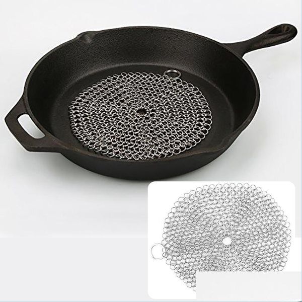 Outro barra de jantar de cozinha limpador de ferro fundido 304 lavador de corrente de aço inoxidável para panelas pré-temperadas fornos holandeses waffle scra dhsip