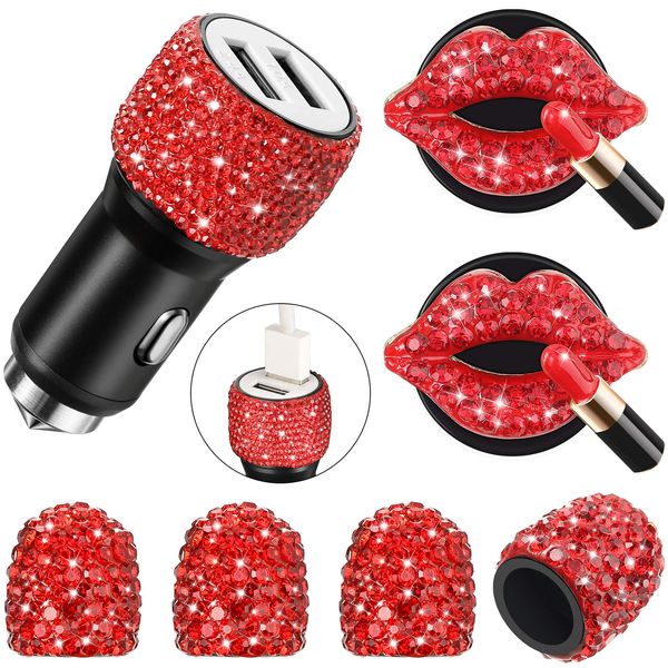 Air Scownener Red Lips Lips Car Cabines de ventilação Decoração Bling Difusor Rhinestone VAE Caps STEM com USB Charger Accessori Topscissors Amajh