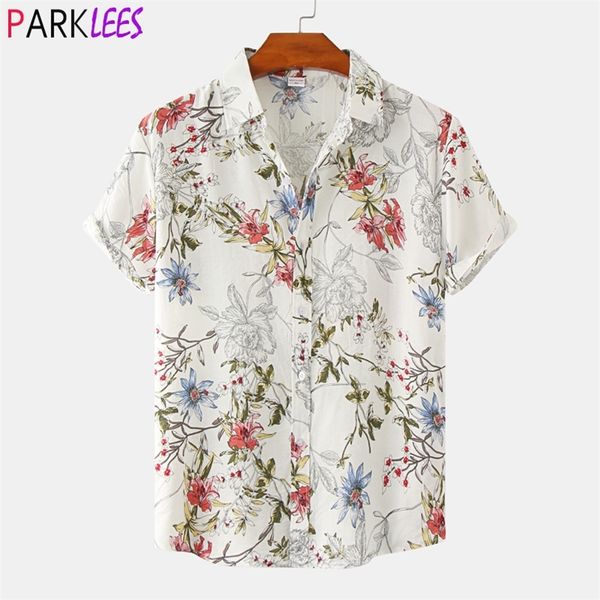 Camisas casuais masculinas camisas havaianas florais masculinas de manga curta Plus Tamanho da praia Button Button Casual Down Fester Aloha Summer camisa química 220908