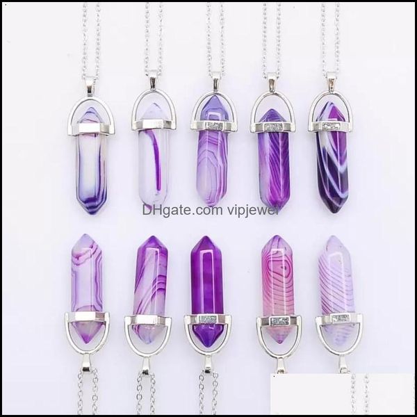 Collane con ciondolo Striscia viola Agata Pietra Forma pilastro Charms Punto Chakra Pendenti Collana per donna Uomo Commercio all'ingrosso D Dhseller2010 Dh3Hq