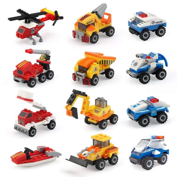 Favor de festas Mini blocos de construção carros brinquedos conjuntos para meninos meninas carros caule variados caminhões de construção de caminhões de incêndio Carshop2006 am1cz