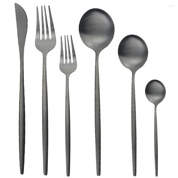 Besteck-Sets, 6-teilig, schwarz, matt, Besteck-Set, 304 Edelstahl, Geschirr, Dessertgabel, Löffel, buntes Küchensilber