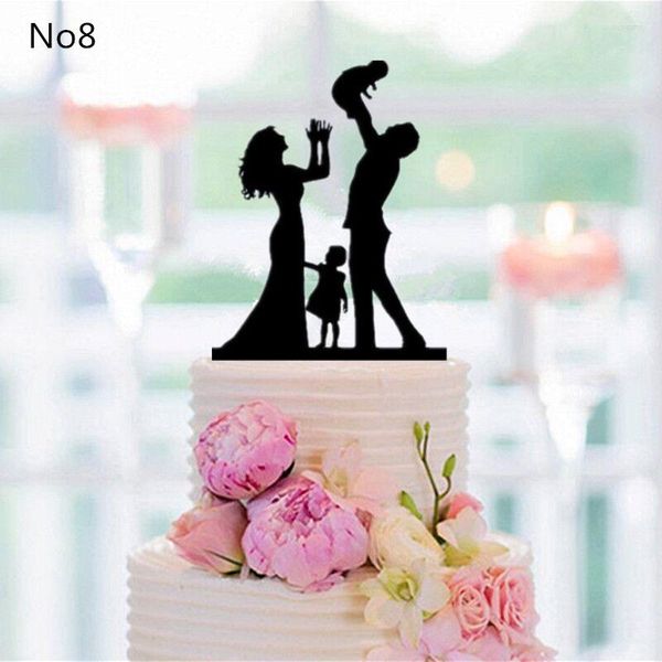 Suprimentos festivos de estilo misto de acrílico preto bolo de casamento topper para decoração mariage srs srs noivo noivo da família coco de chá de bebê decoração