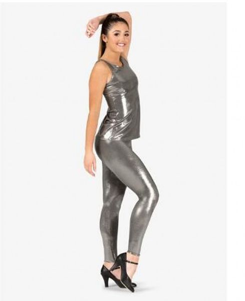 Glänzende metallische Lycar-Spandex-Catsuit-Kostüme für Damen, Festival-Tanktops, lange Weste mit sexy Hosen für die Abendparty