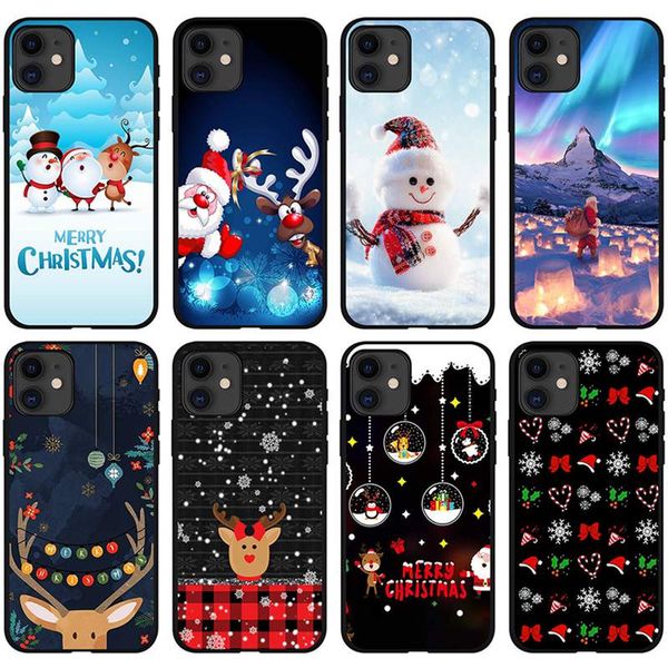 Xmas Noel Hediyesi Yumuşak TPU Kılıfları İPhone 15 14 Plus Pro Max 13 12 11 XS MAX XR X 8 7 6S Merry Santa Claus Şapka Ağacı Kar Adam Kırmızı Siyah Jel Telefon Kapağı Cilt Coque