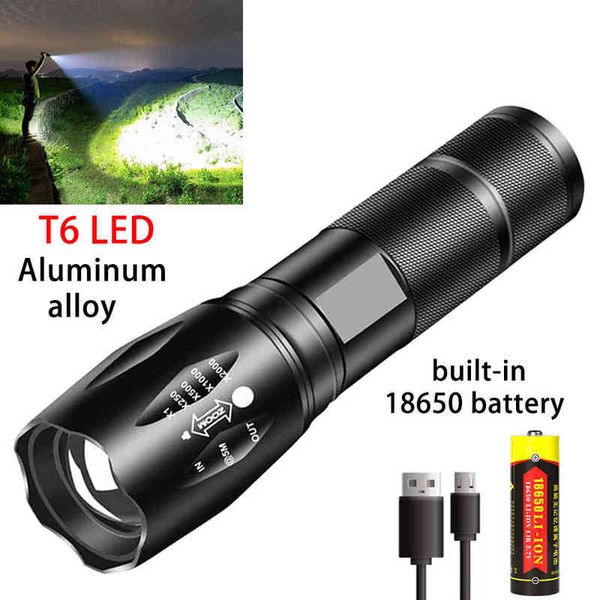 Lanterna T6 poderosa lanterna LED super brilhante liga de alumínio portátil tocha portátil USB Recarregável Campo ao ar livre Tactical Light J220713