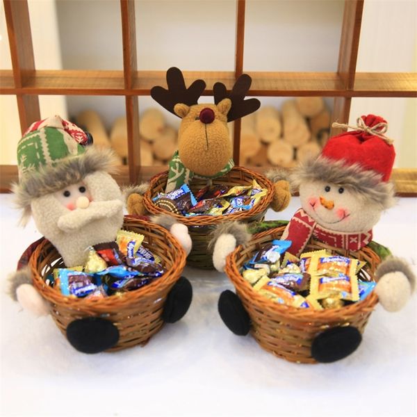 Placas de pratos 2pcs de natal cestas de cesta de vime Elk boneco de neve do Papai Noel Papai Noel