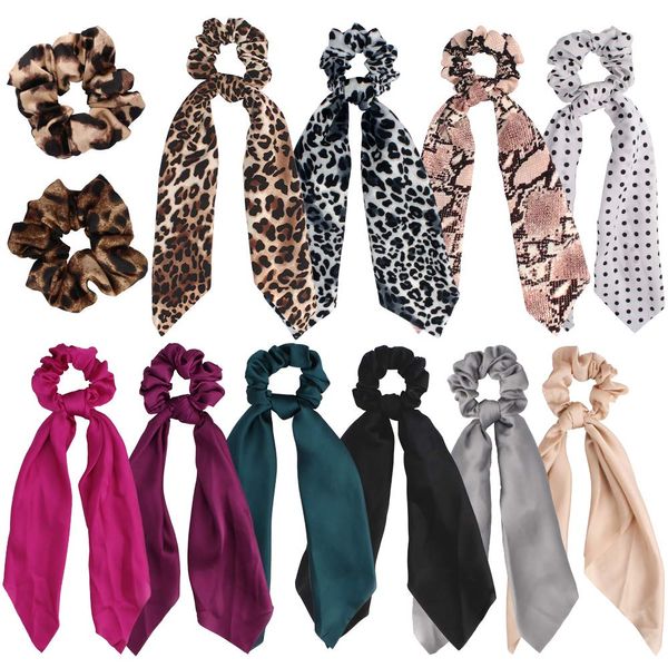 Saç kauçuk bantlar l satin ipek çırpınan kadınlar için eşarp leopar scrunchie at kuyruğu tutucu bobbles elastik bağlar kızlar yay mjfashion ameys