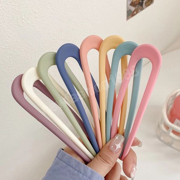 Moda Candy Color Resin Hair Sticks For Women Shell Hair Clips Pins minimalista u Shape Girls Hairpins Hair Bun Maker Headwear