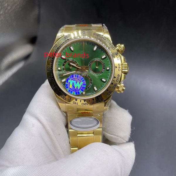 High Diamond Watch Mode Automatisch 904 Gold Edelstahl Grünfarbe Color Zifferblatt 38,5 mm mechanische Sportmänner Chronographie Uhr Uhr