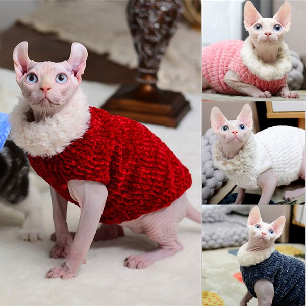 Cat Costumi Vestiti Maglione fatto a mano Gilet caldo Cappotto di lana di visone Autunno Inverno Sfinge glabra Abito anno natalizio 220908