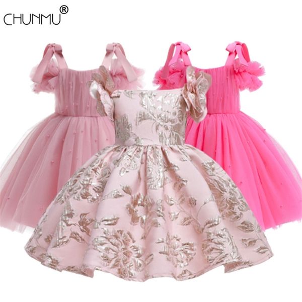 Mädchen Kleider Mädchen Prinzessin Vintage Kleid Tüll Kind Vestido Schulter Blume Goldene Jacquard Hochzeit Party Geburtstag Tutu Kleid Kind Kleidung 220908