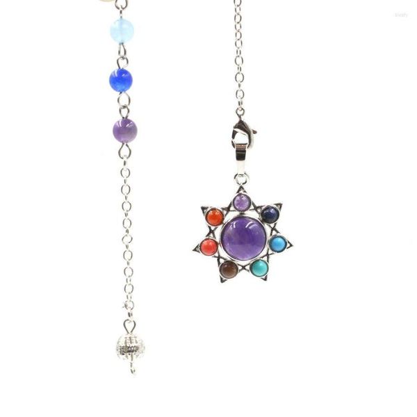 Colares pendentes pingentes de pedra natural hexagrama 7 chakras estrela rosa quartzo tigre olho turquesais de lapis adivinhamento wicca pendulum