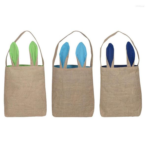 Emballage cadeau 3 paquets de sacs de Pâques paniers Jute simple épaule toile de jute oreille fourre-tout pour enfants enfants cadeaux