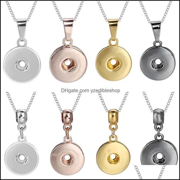 Anhänger-Halsketten Silber Farbe/Roségold/Schwarz/Gold 18 mm Druckknopf-Anhänger-Halskette Romantische Mode-Schnappschüsse Schmuck Nizza Dhseller2010 Dhwm3