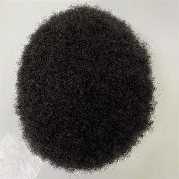 Brasilianisches Echthaar, Afroamerikaner, 4 mm, Afro-Kinky-Curl-Mono-Toupet, schwarze Farbe, 3 # Spitzeneinheiten für schwarze Männer, 6 x 8, 6 x 9, 7 x 9, 7 x 10, 8 x 10