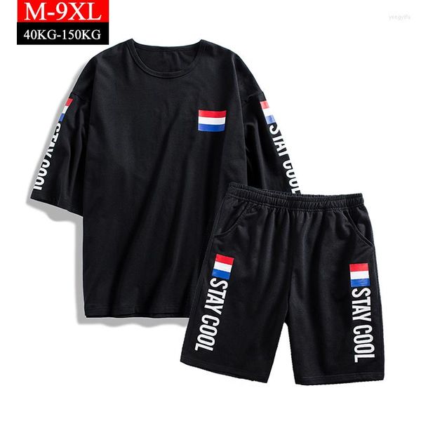 Men's Tracksuits M-9xl Summer Sports Sportsuit de duas peças Camisetas Tee com calças Shoprt Tracksuitmen Plus Tamanho Lazer