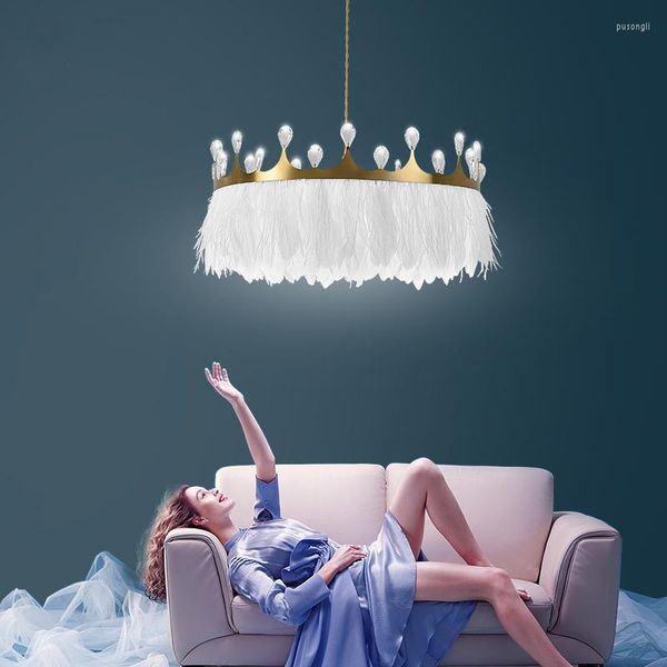 Lampade a sospensione camera da letto nordico camera da letto calda e romantica Creativa per bambini Creative Ins Red Girl Feather Living Living Candelier