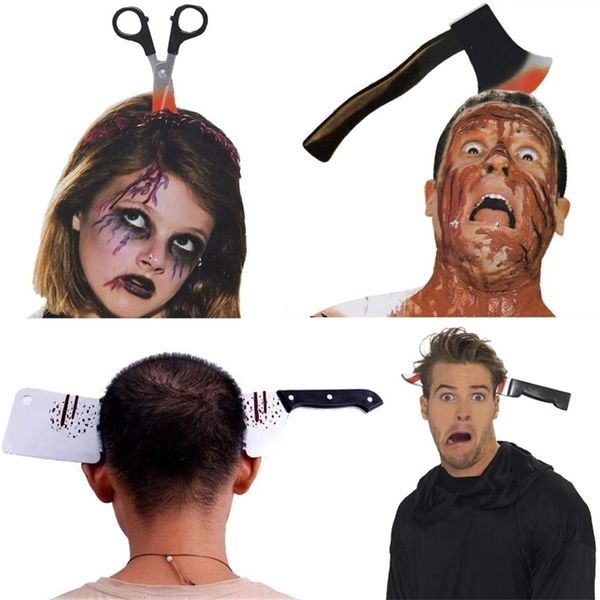 Decorazione per feste Halloween Horror Fascia per capelli Puntelli Decorazione Sangue spaventoso Ascia finta Seghe Coltello Simulazione Giocattolo di plastica Festa in maschera Decorazione dispettosa 220908