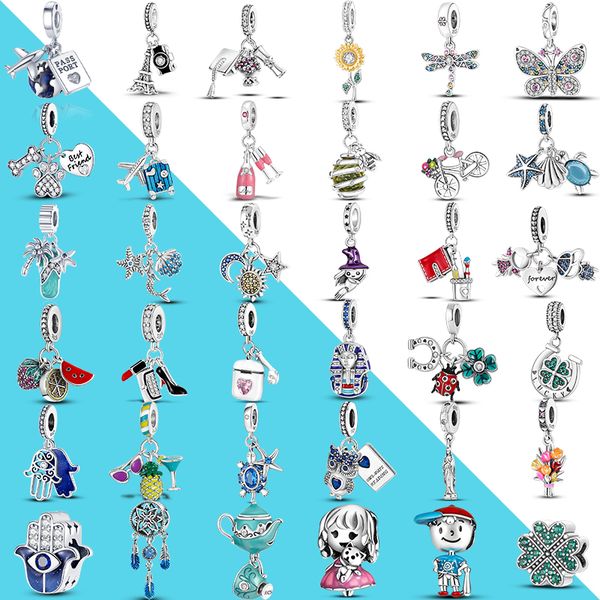 925 Perline di fascino d'argento Ciondola Aereo Girasole Farfalla Pet Laurea Estate Perline Bead Fit Pandora Charms Bracciale Accessori gioielli fai da te