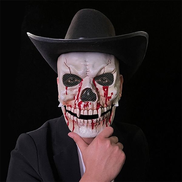 Decorazione per feste Maschera di teschio di Halloween con mascella mobile Casco di plastica spaventoso con bocca mobile per oggetti di scena per feste inquietanti Maschera di scheletro raccapricciante 220908