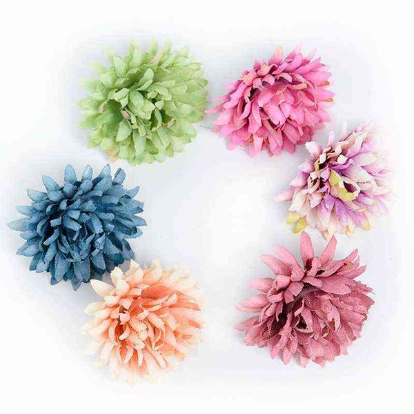 Faux Floral Greenery 10 PCs Flor artificial 4 cm Cabeça de flor de seda para festa de casamento Decoração Diy Wreath Box Scrapbook Craft J220906