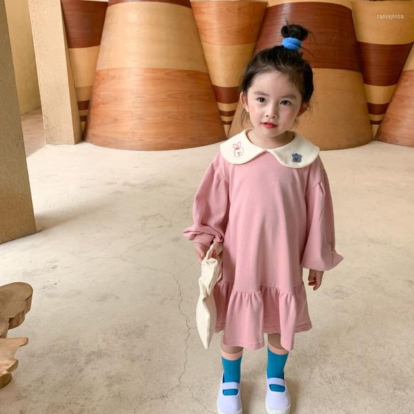 Abiti da ragazza Abito da bambino Moda autunno coreano Manica lunga Bambini per ragazze Cotone Casual Volant Abbigliamento per bambini