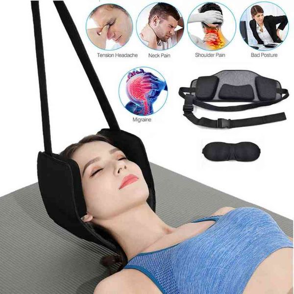 Acessórios representam o massageador de tração Cervicales para reduzir o relaxamento de alívio da dor com máscara de olho livre na rede de pescoço 0908