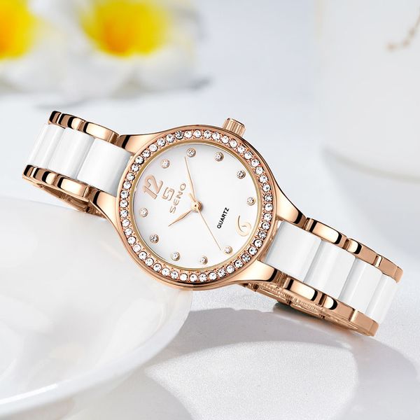 Neue Damen-Armbanduhren, Temperament, Designer, Diamant-Quarzuhren, Edelstahl, Keramikband, wasserdichte Armbanduhr, Roségold, Schwarz für Damen, hohe Qualität