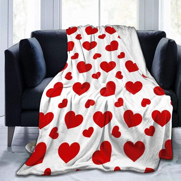 Cobertores arremesso de cobertor Dia dos namorados Red Red Love Hearts Decorativa de flanela macia para sofá sofá de cama durante toda a temporada