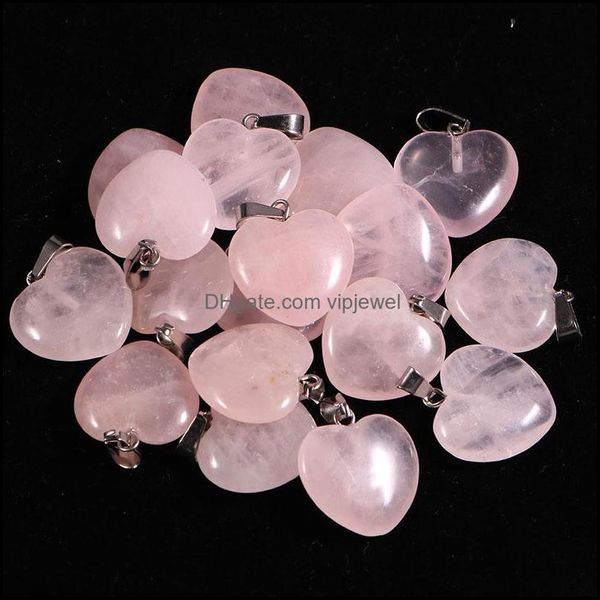 Stone 20mm Heart Rose Quartz Crystal Stone Pingente de cristais naturais Pingentes de contam