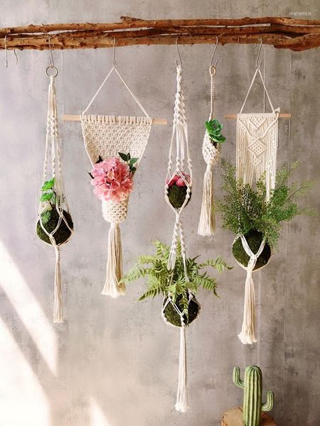 Suprimentos de jardim Outras cestas penduradas de planta artesanal Macrame Flowerpot Net Hanger para plantador de decoração de parede